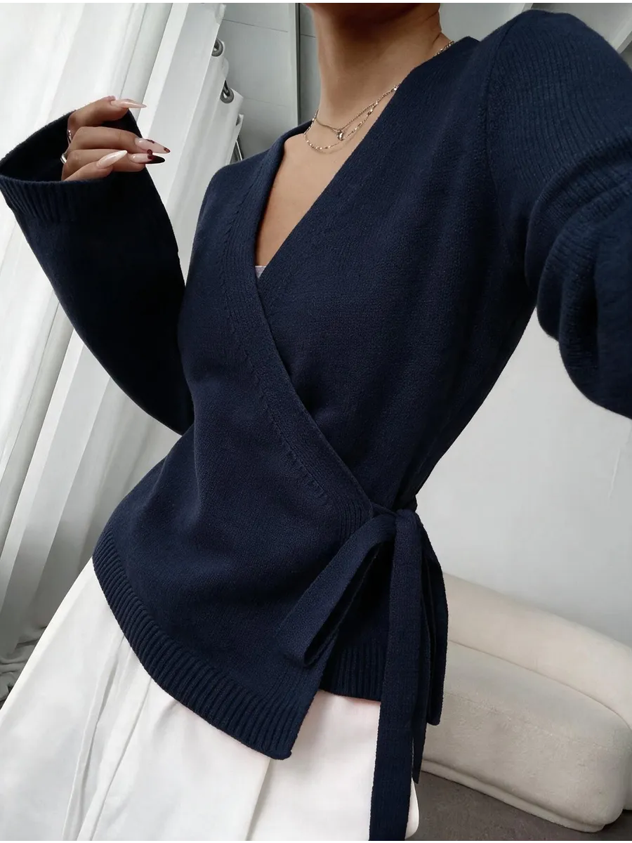 Blue Fitted Wrap Cardigan – view 3