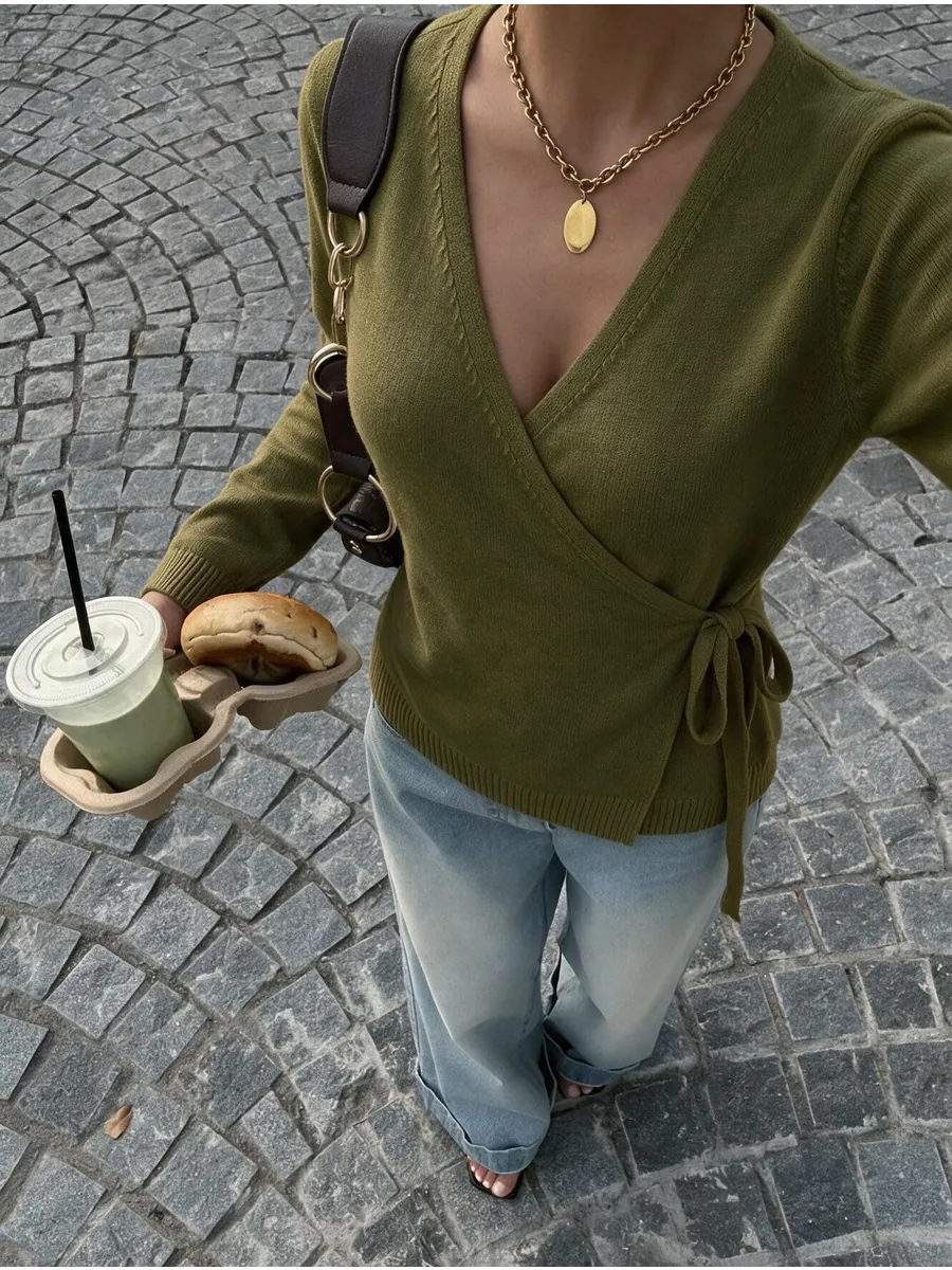 Olive Fitted Wrap Cardigan