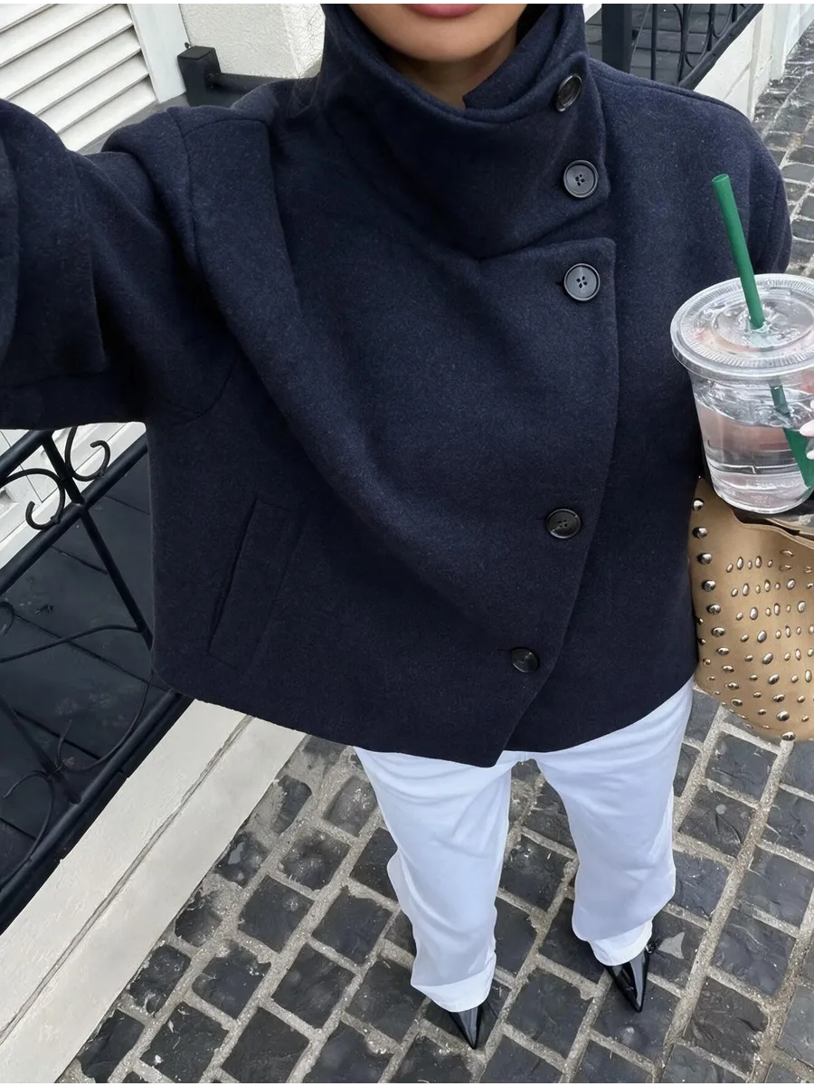 Navy Cropped Coat – view 2