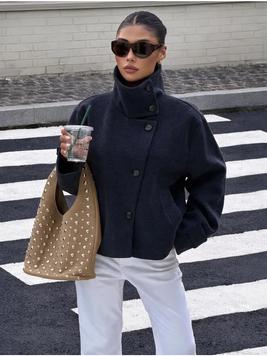 Navy Cropped Coat – view 3