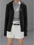 Black Hooded Cable-Knit Cardigan