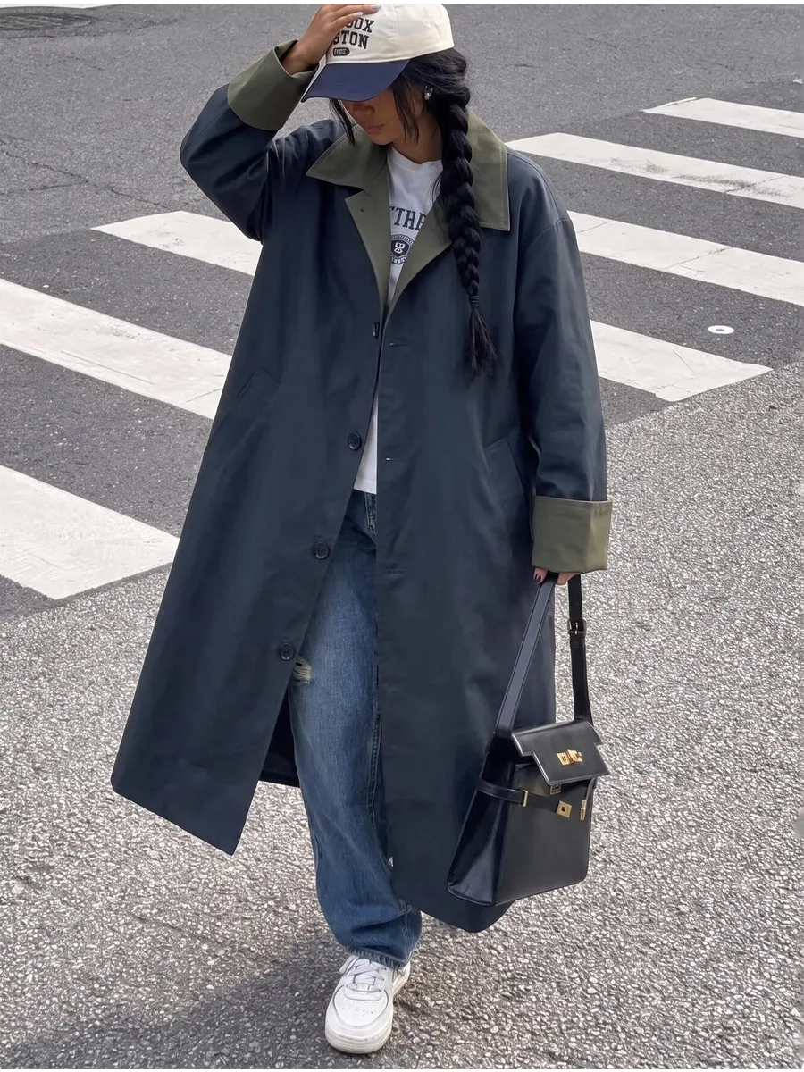 Dark Green Oversized Long Trench Coat