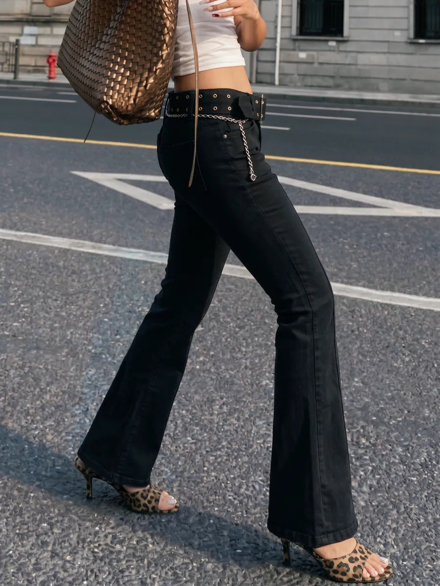 Black Low-Rise Flared Jeans with Front Crease – view 2