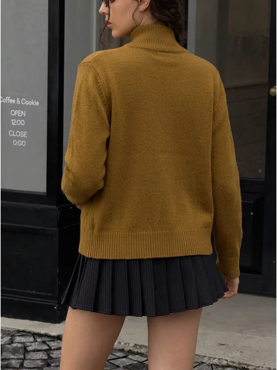 Mustard Longline High-Neck Button Cardigan – view 2