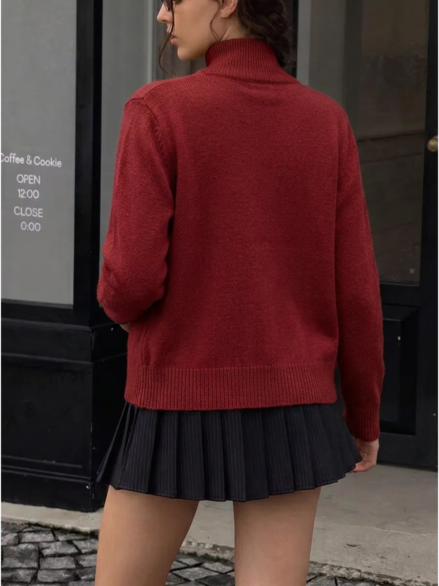 Red Longline High-Neck Button Cardigan – view 3