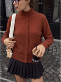 Terracotta Longline High-Neck Button Cardigan