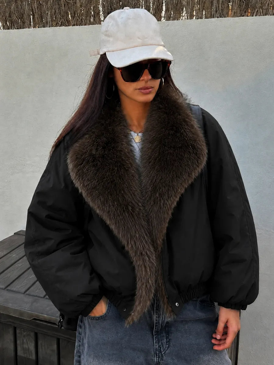 Black Short Oversized Jacket with Faux Fur – view 2
