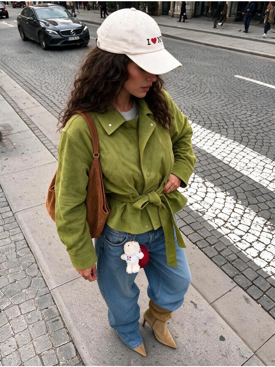 Olive Green Oversized Belted Jacket – view 2