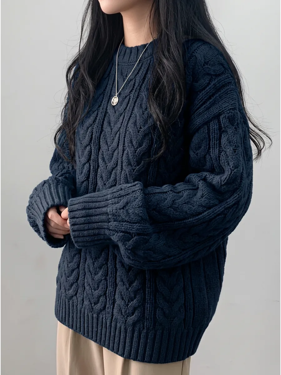 Blue Oversized Chunky Cable Jumper