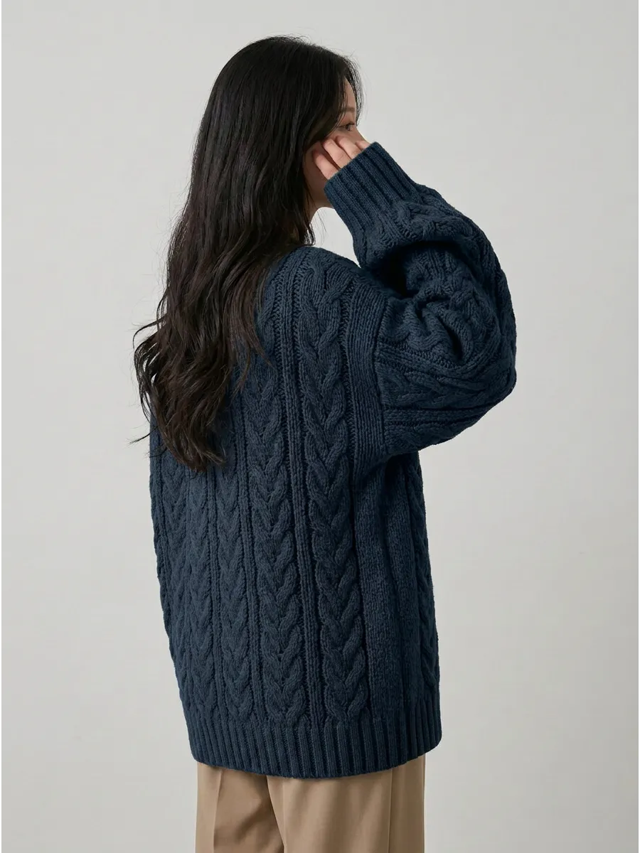 Blue Oversized Chunky Cable Jumper – view 3