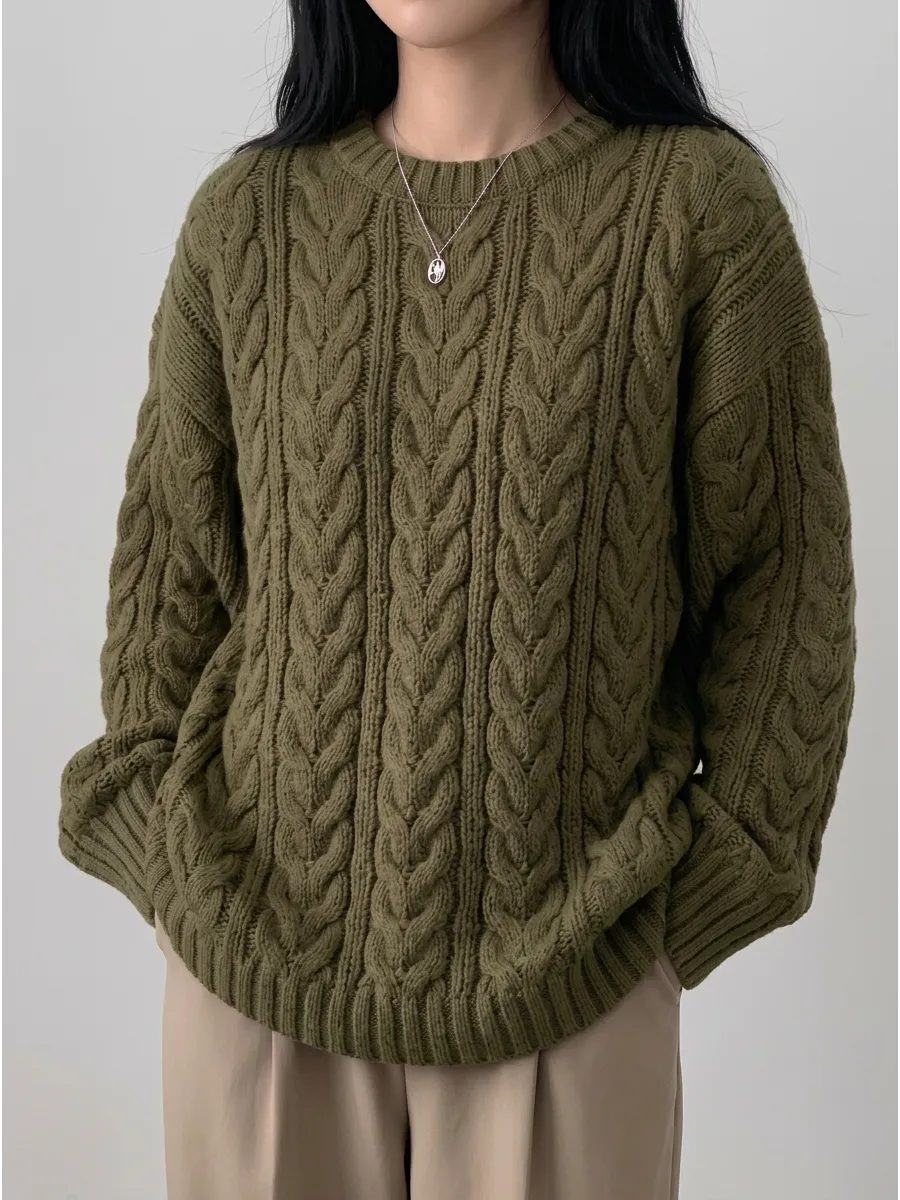 Olive Oversized Chunky Cable Jumper