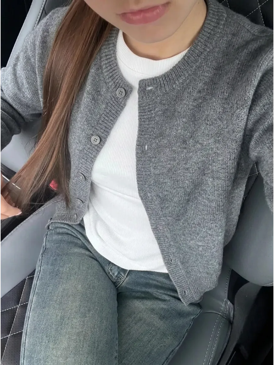 Light Grey Cropped Fluffy Knit Cardigan – view 2