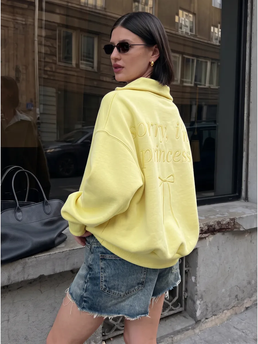 Butter Yellow Half-Zip Sweatshirt with Back Embroidery – view 2
