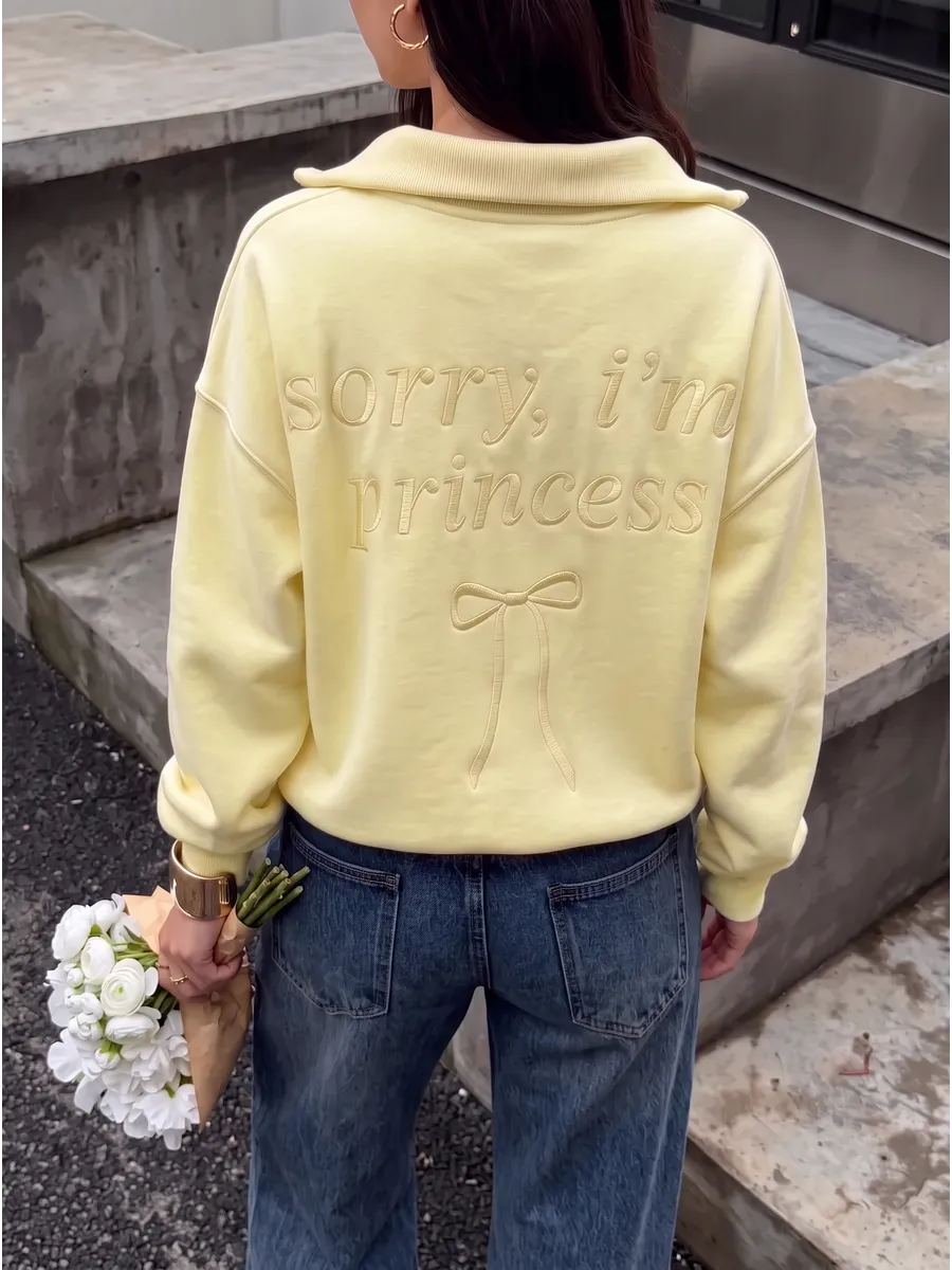Butter Yellow Half-Zip Sweatshirt with Back Embroidery – view 3