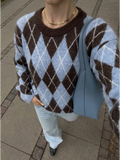 Brown Oversized Argyle Jumper