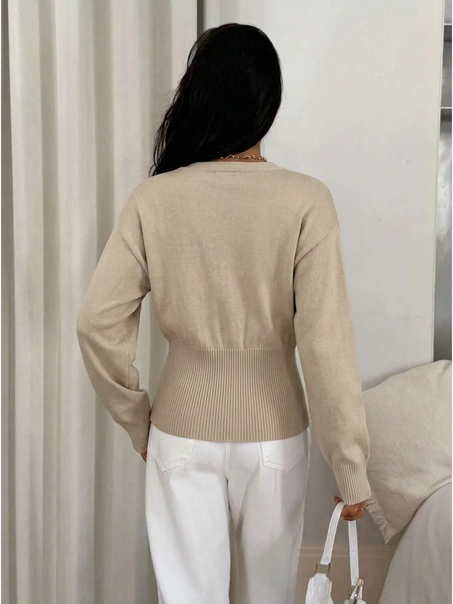 Beige Fitted V-Neck Button Cardigan – view 3