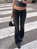 Blue Low-Rise Distressed Flared Jeans