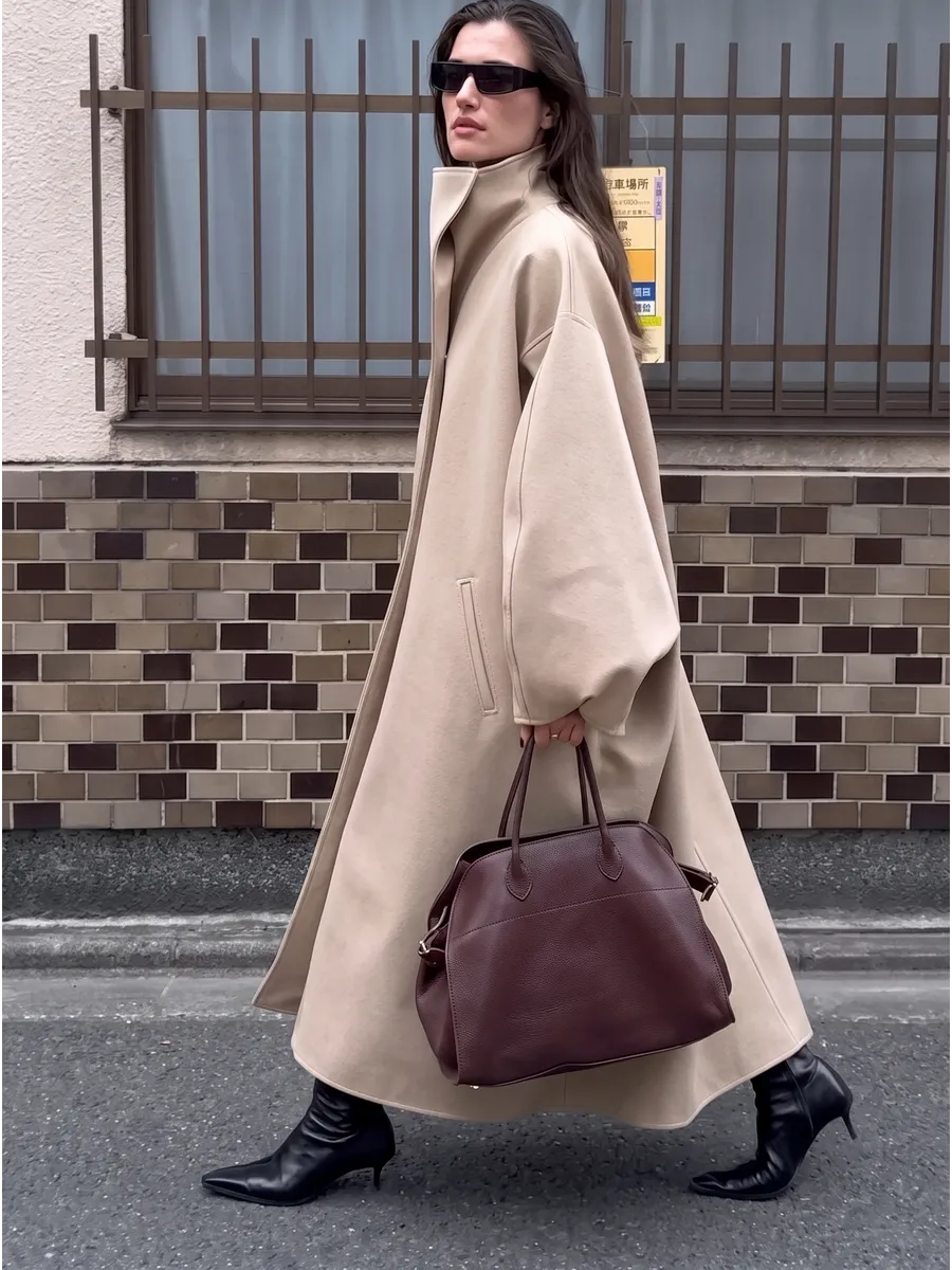 Beige Oversized Press-Stud Trench Coat – view 3