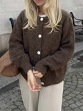 Brown Cropped Oversized Button Cardigan