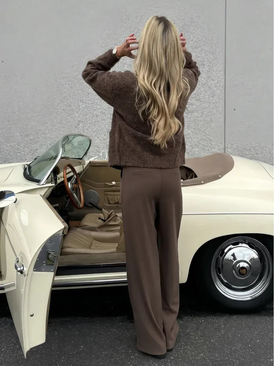 Brown Cropped Oversized Button Cardigan – view 3