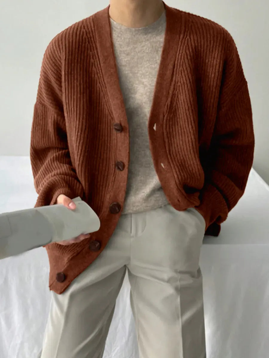 Terracotta Chunky Rib Button Cardigan