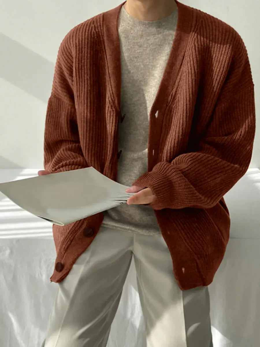 Terracotta Chunky Rib Button Cardigan – view 2