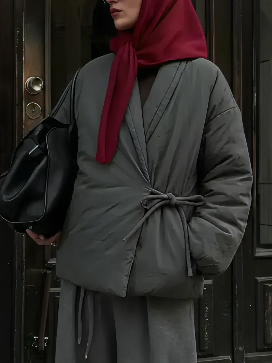 Dark Grey Oversized Padded Wrap Jacket