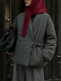 Dark Grey Oversized Padded Wrap Jacket