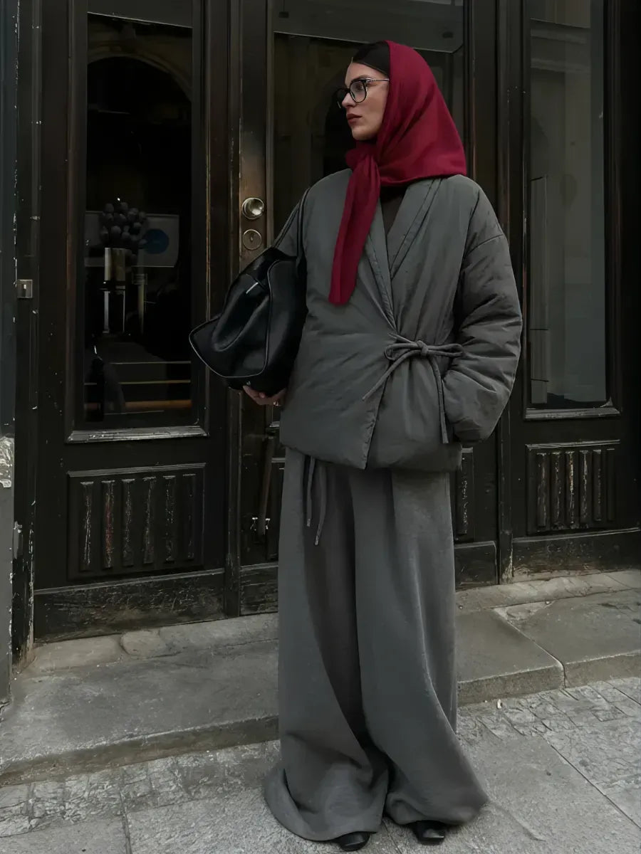 Dark Grey Oversized Padded Wrap Jacket – view 2