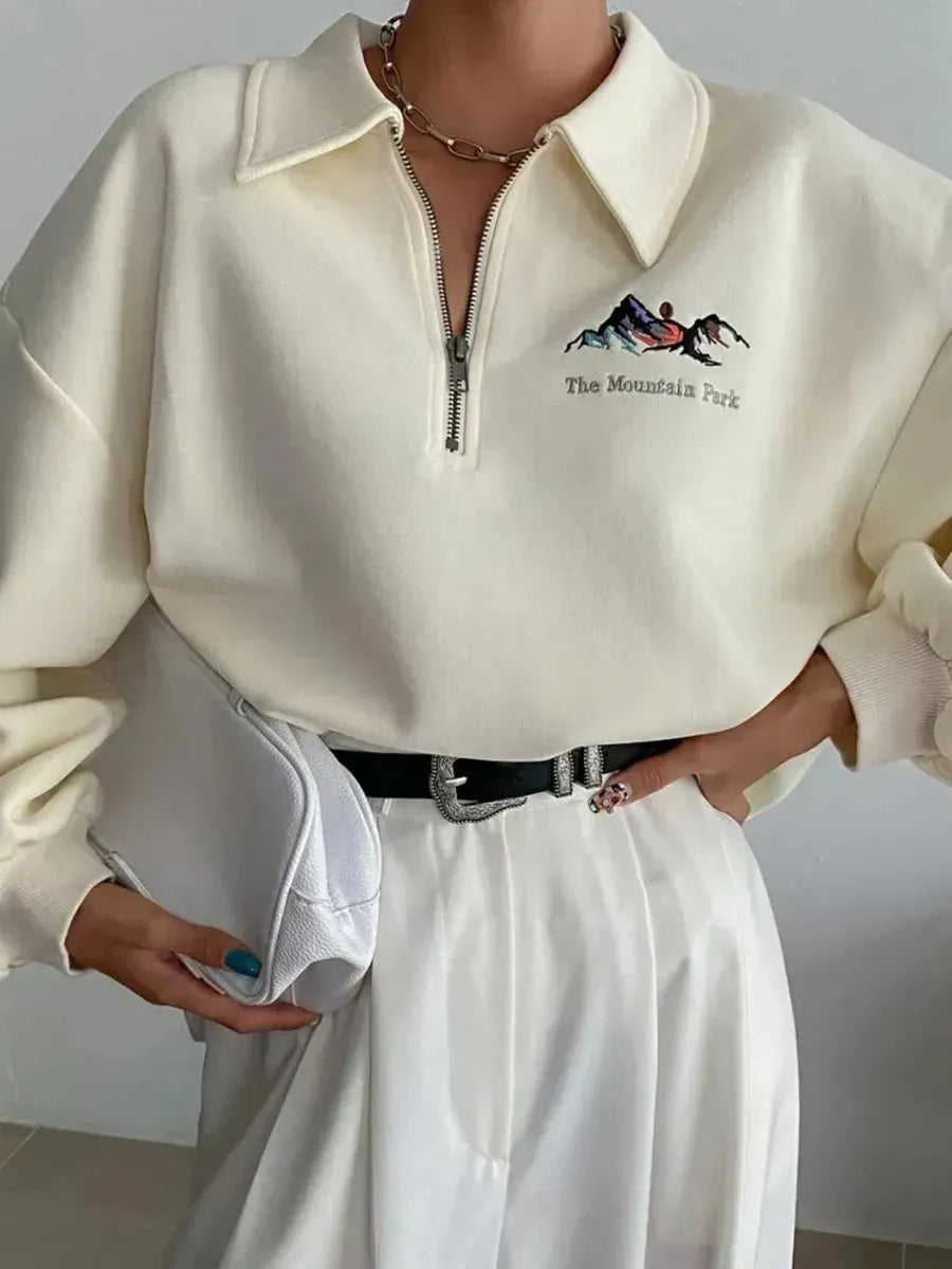 Milk White Oversized Half-Zip Polo Sweatshirt