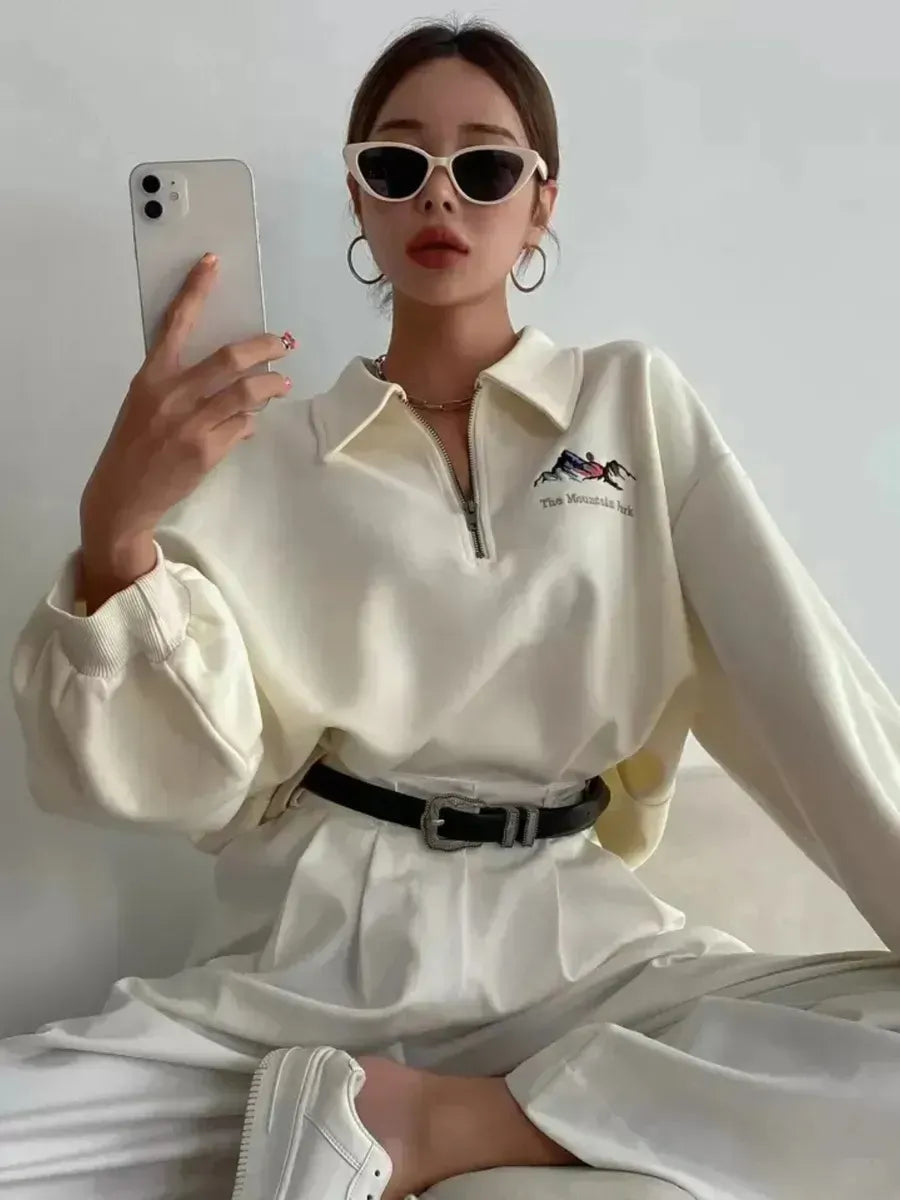Milk White Oversized Half-Zip Polo Sweatshirt – view 2