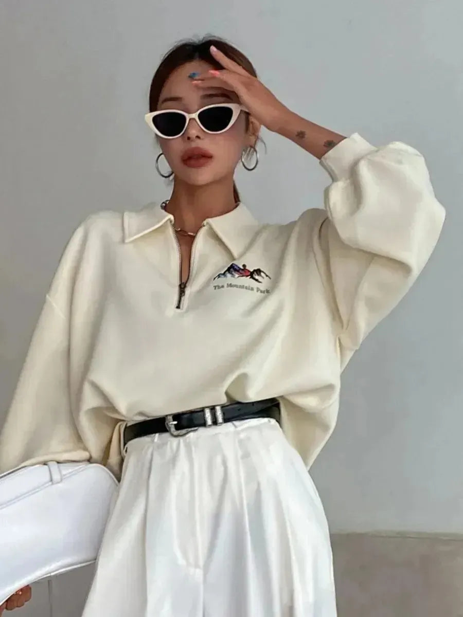 Milk White Oversized Half-Zip Polo Sweatshirt – view 3