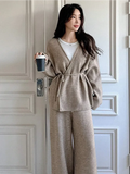 Beige Knitted Wrap Co-ord Set