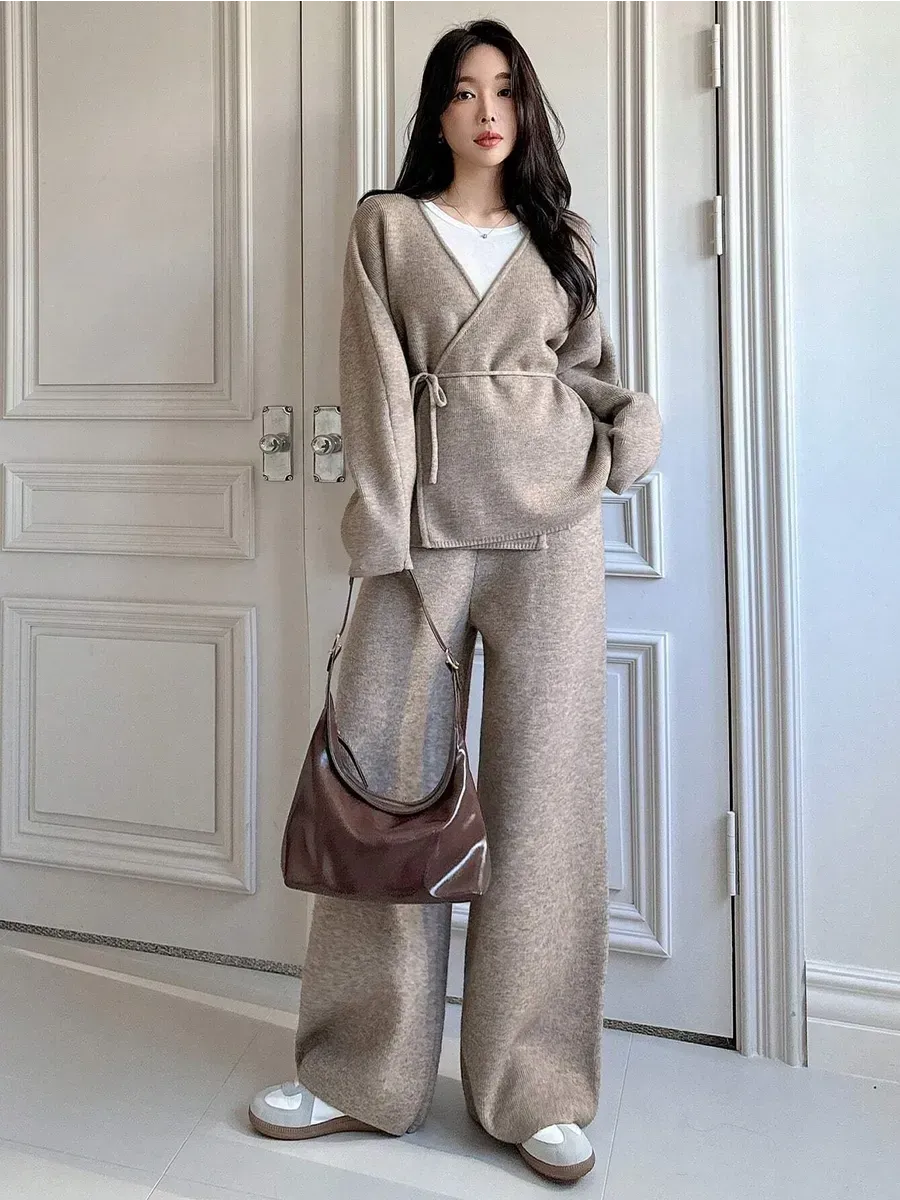 Beige Knitted Wrap Co-ord Set – view 2