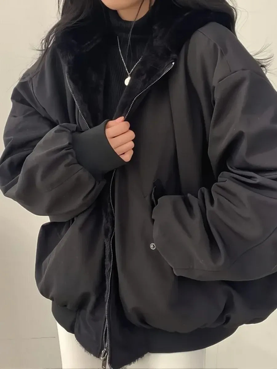 Black Reversible Oversized Hooded Jacket