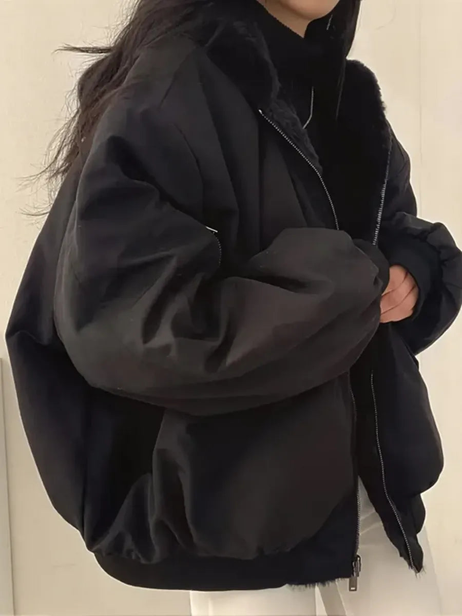 Black Reversible Oversized Hooded Jacket – view 3