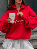 Red Half-Zip Sweatshirt with Script Print