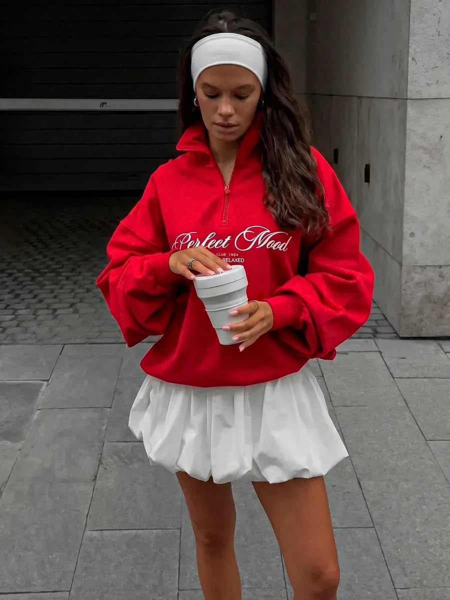 Red Half-Zip Sweatshirt with Script Print – view 2