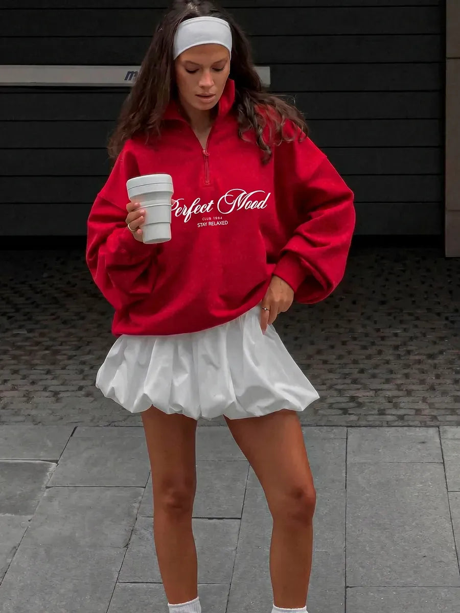 Red Half-Zip Sweatshirt with Script Print – view 3