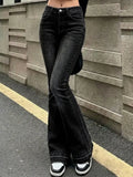 Washed Grey Low-Rise Flared Jeans