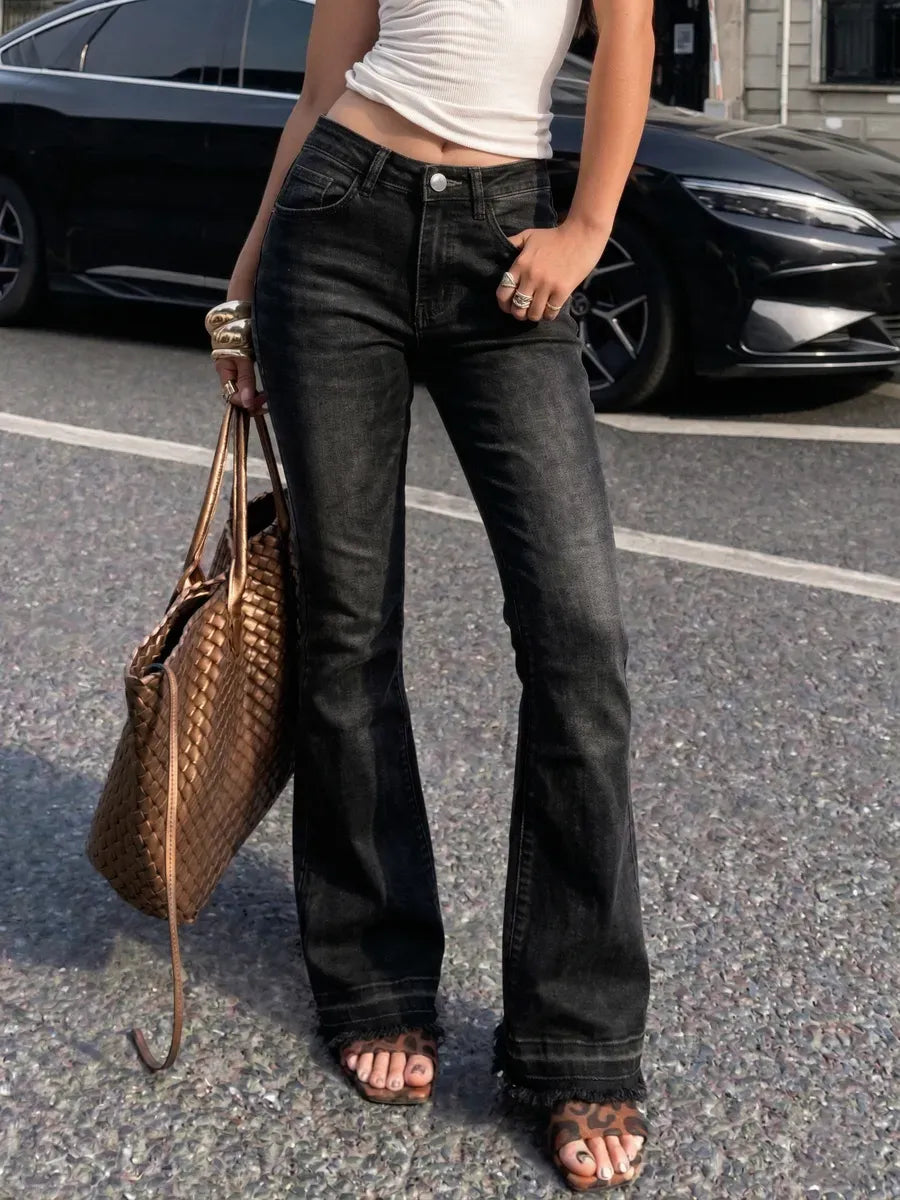 Washed Grey Low-Rise Flared Jeans – view 2