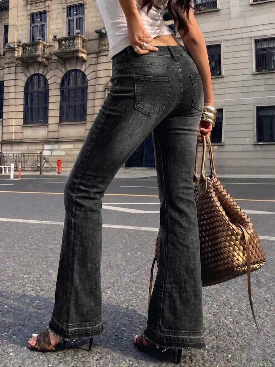 Washed Grey Low-Rise Flared Jeans – view 3