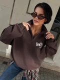 Dark Brown Fleece-Back Half-Zip Sweatshirt