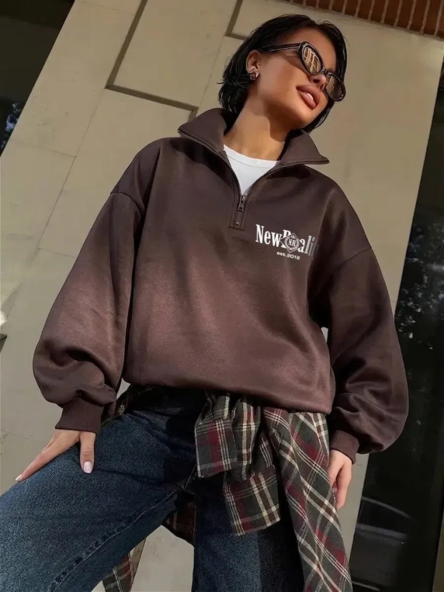 Dark Brown Fleece-Back Half-Zip Sweatshirt – view 2