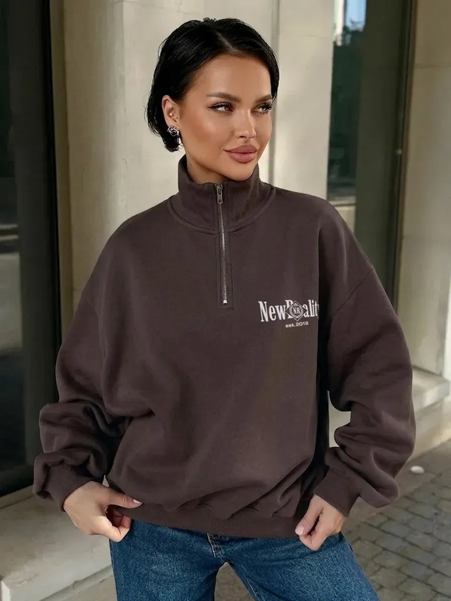 Dark Brown Fleece-Back Half-Zip Sweatshirt – view 3