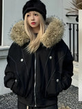 Black Oversized Faux Fur Bomber