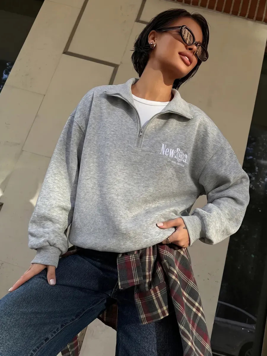 Grey Marl Fleece-Back Half-Zip Sweatshirt – view 2