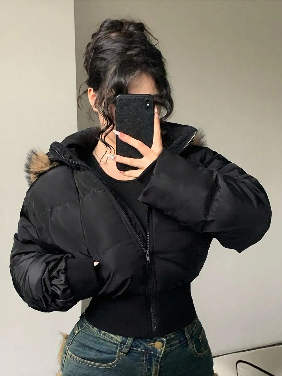 Black Fitted Jacket with Faux Fur Trim – view 2