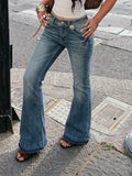 Vintage Teal-Blue Low-Rise Bootcut Jeans