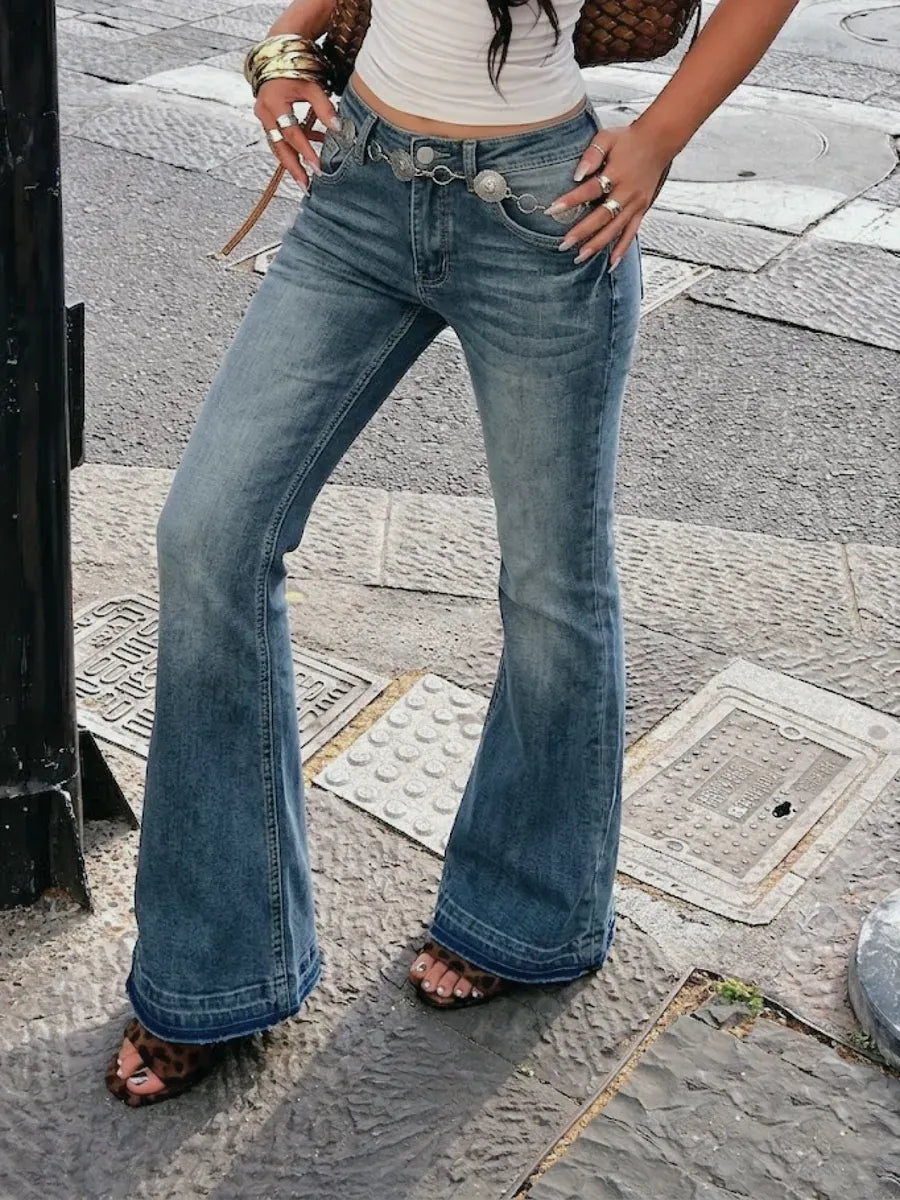 Vintage Teal-Blue Low-Rise Bootcut Jeans